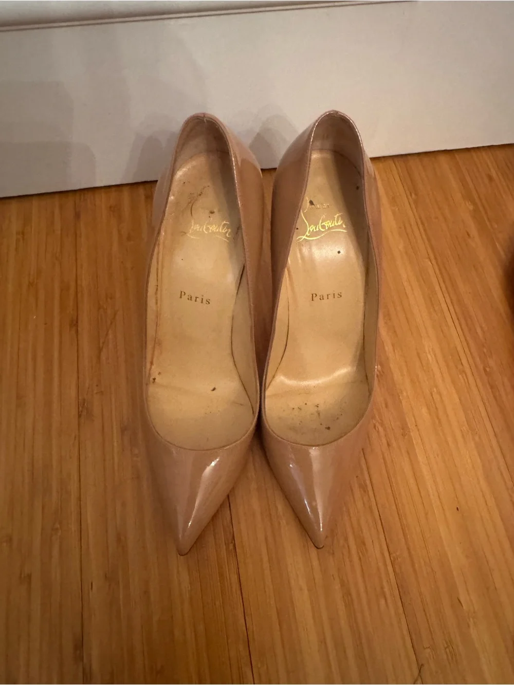 Christian Louboutin Blush Patent Pointed-Toe Stiletto with Red Sole